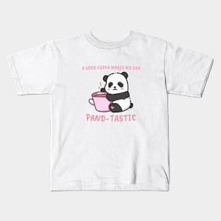 Panda bear hugging a cup of coffee Kids T-Shirt